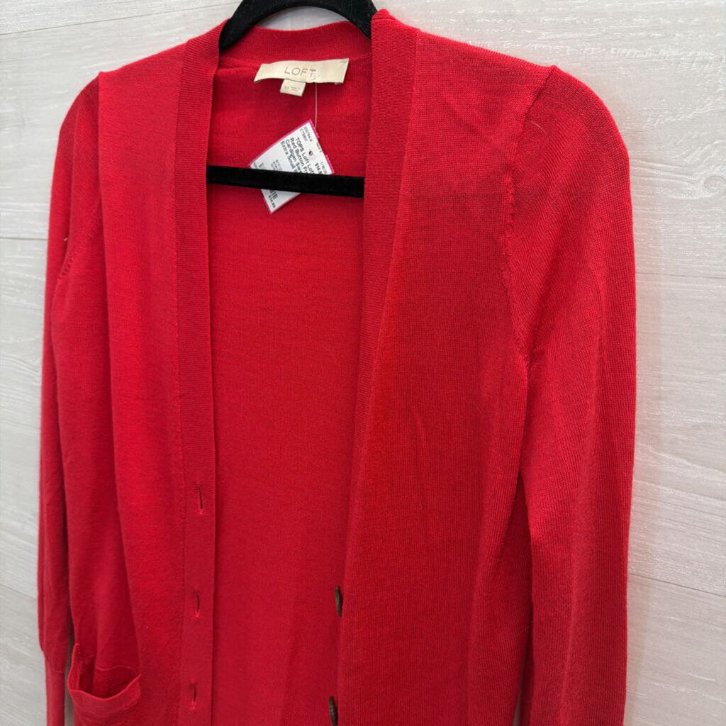 Loft Red Button Front Cardigan Sweater Extra Small