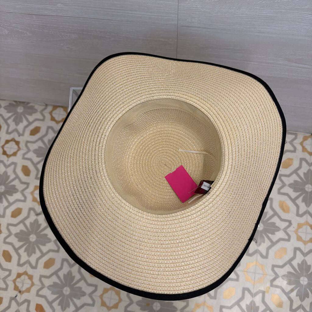 Natural Straw Wide Rim Hat With Black Bow