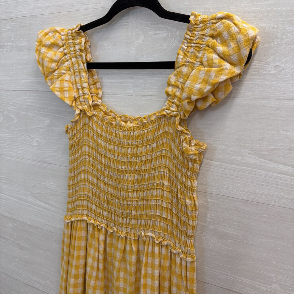 Max Studio Yellow/ White Gingham Maxi Dress Medium
