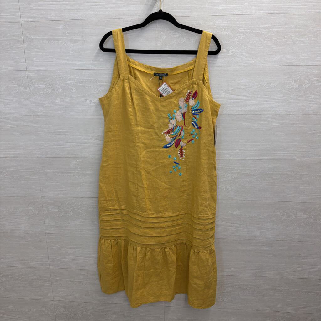 For Cynthia Linen Blend Embroidered Dress Large