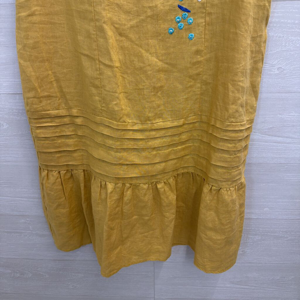 For Cynthia Linen Blend Embroidered Dress Large