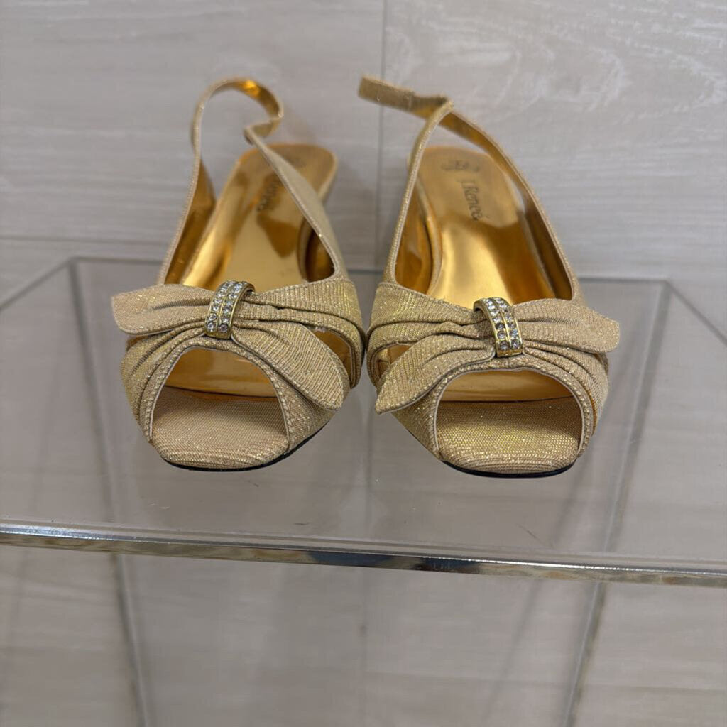 J Renee Gold Shimmer Peep Toe Heels 8.5
