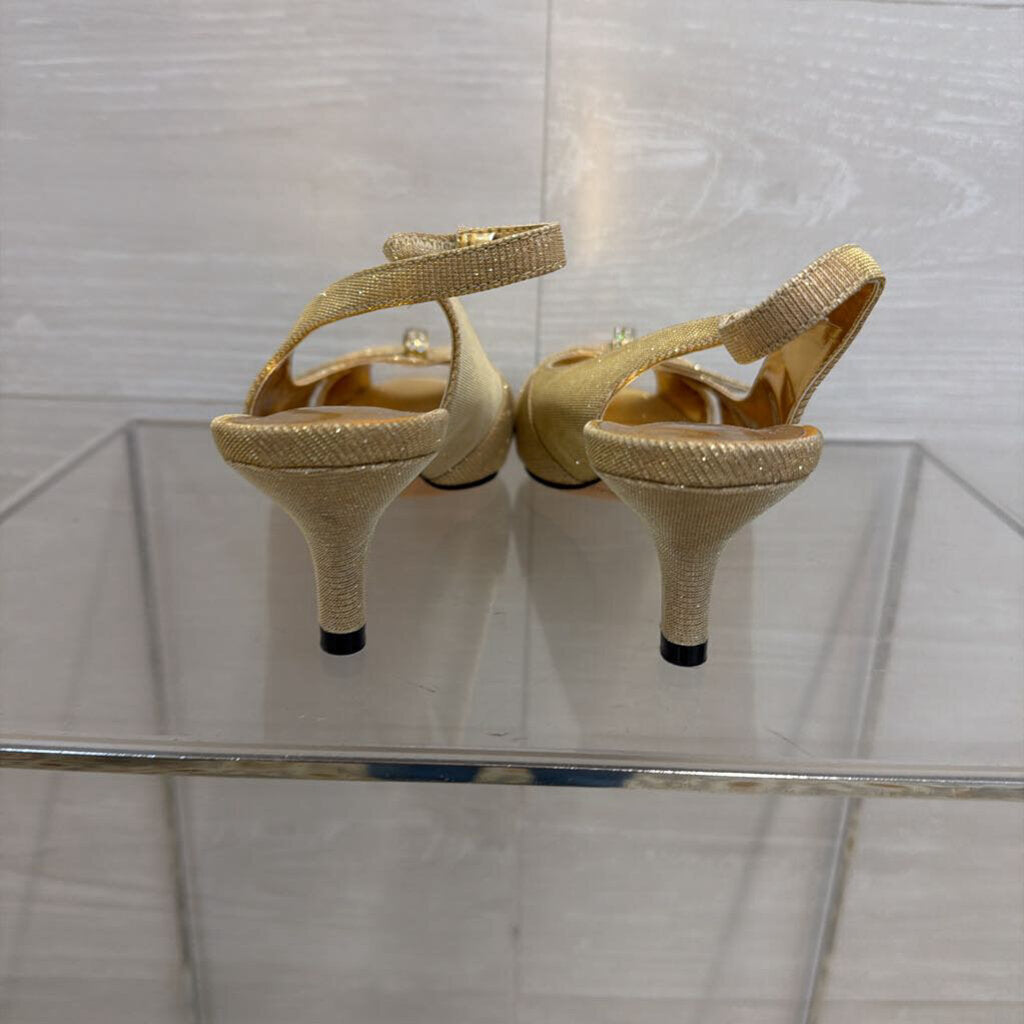 J Renee Gold Shimmer Peep Toe Heels 8.5