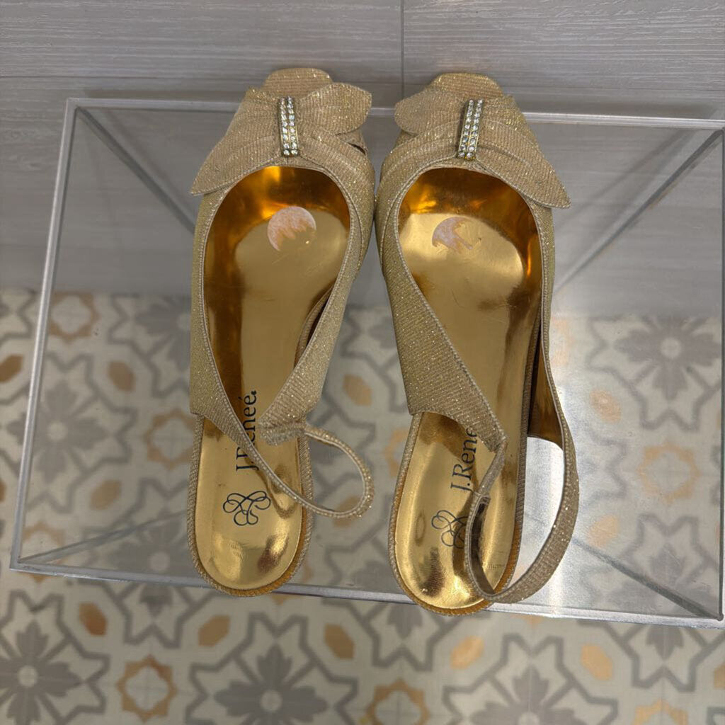 J Renee Gold Shimmer Peep Toe Heels 8.5
