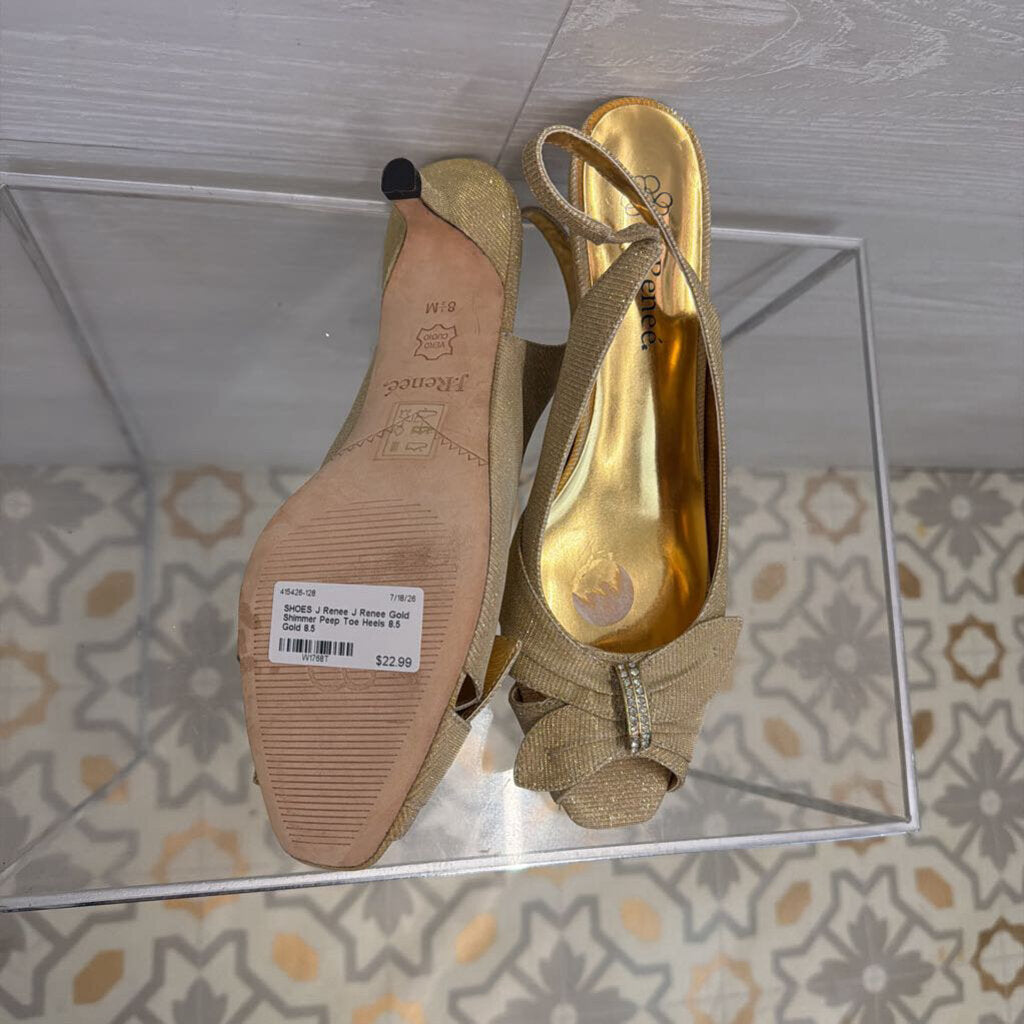 J Renee Gold Shimmer Peep Toe Heels 8.5