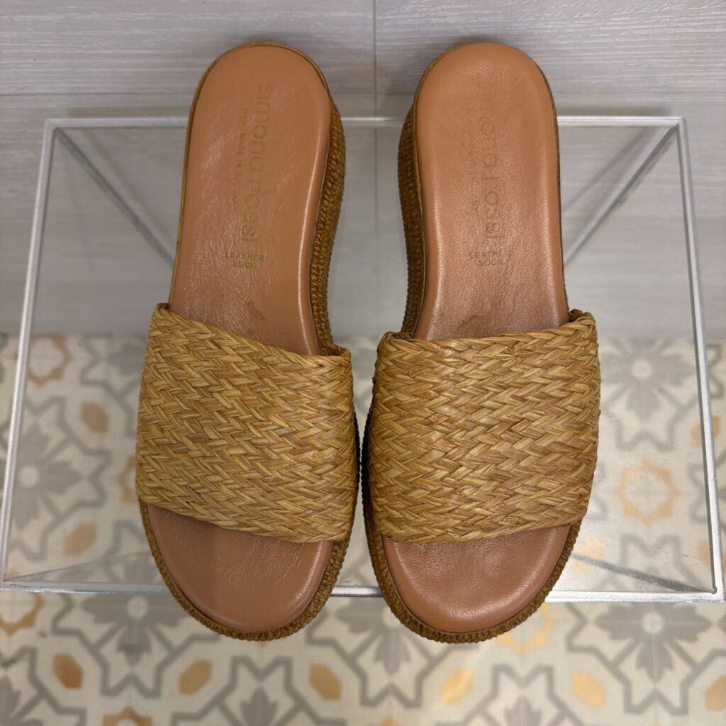 Simona Rossi Natural Woven Raffia Slide Sandals 40