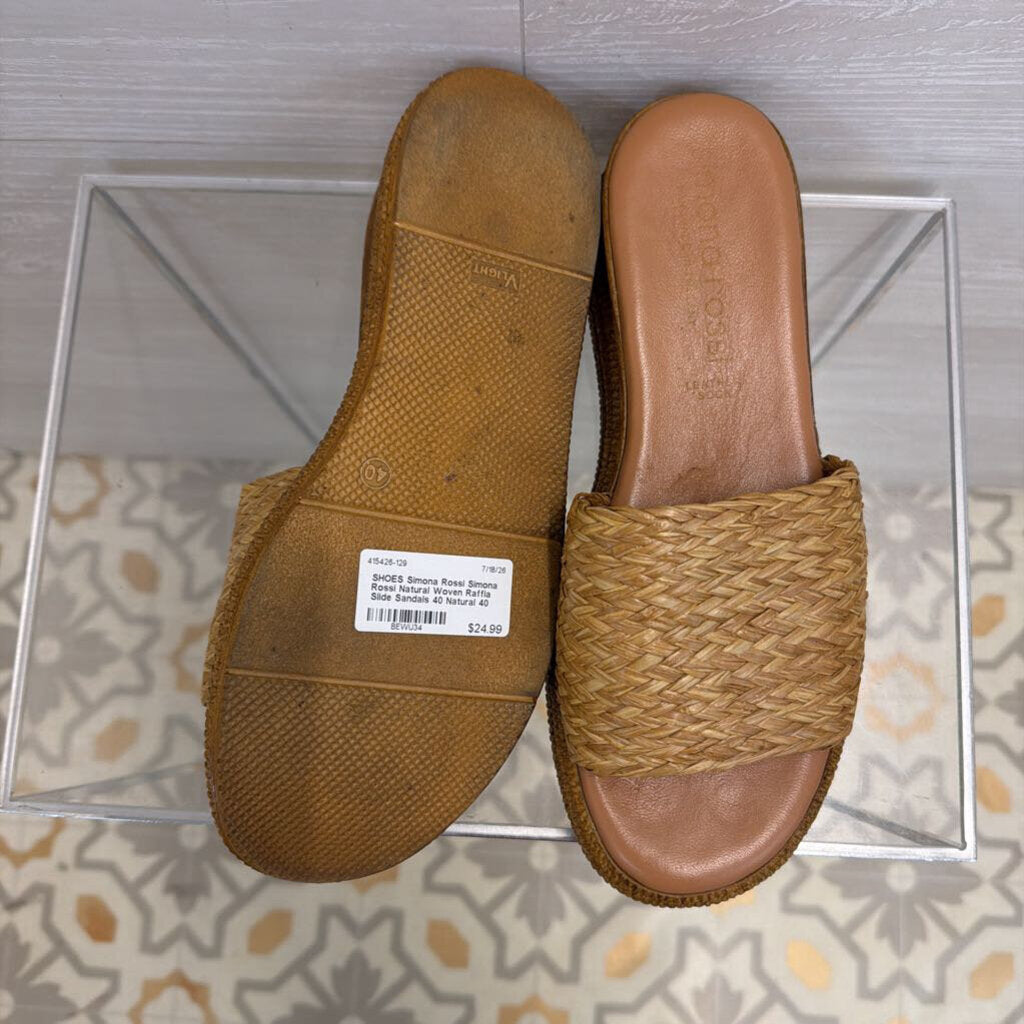 Simona Rossi Natural Woven Raffia Slide Sandals 40