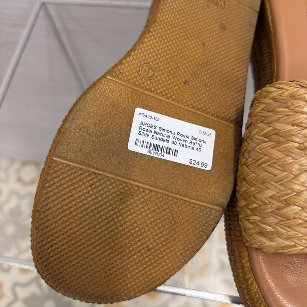 Simona Rossi Natural Woven Raffia Slide Sandals 40