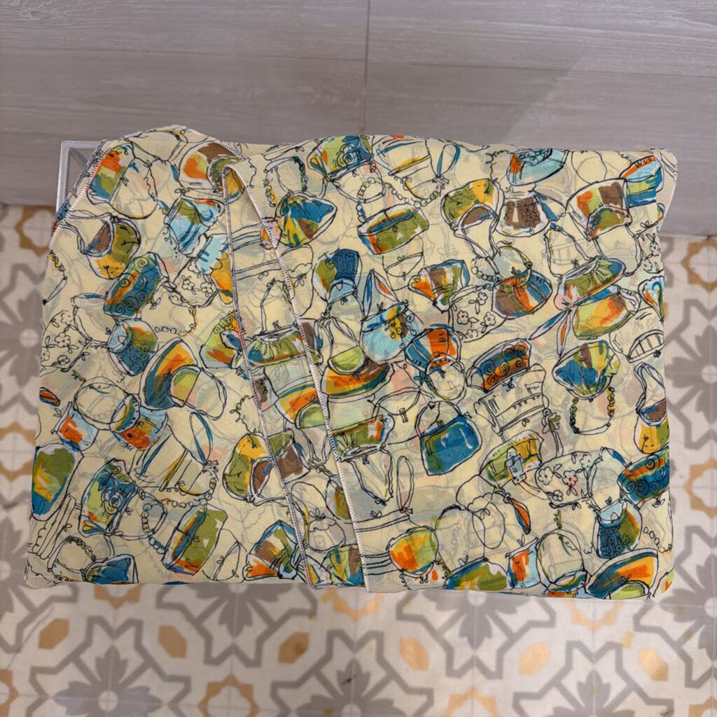Cream/ Multi Vintage Purse Print Scarf