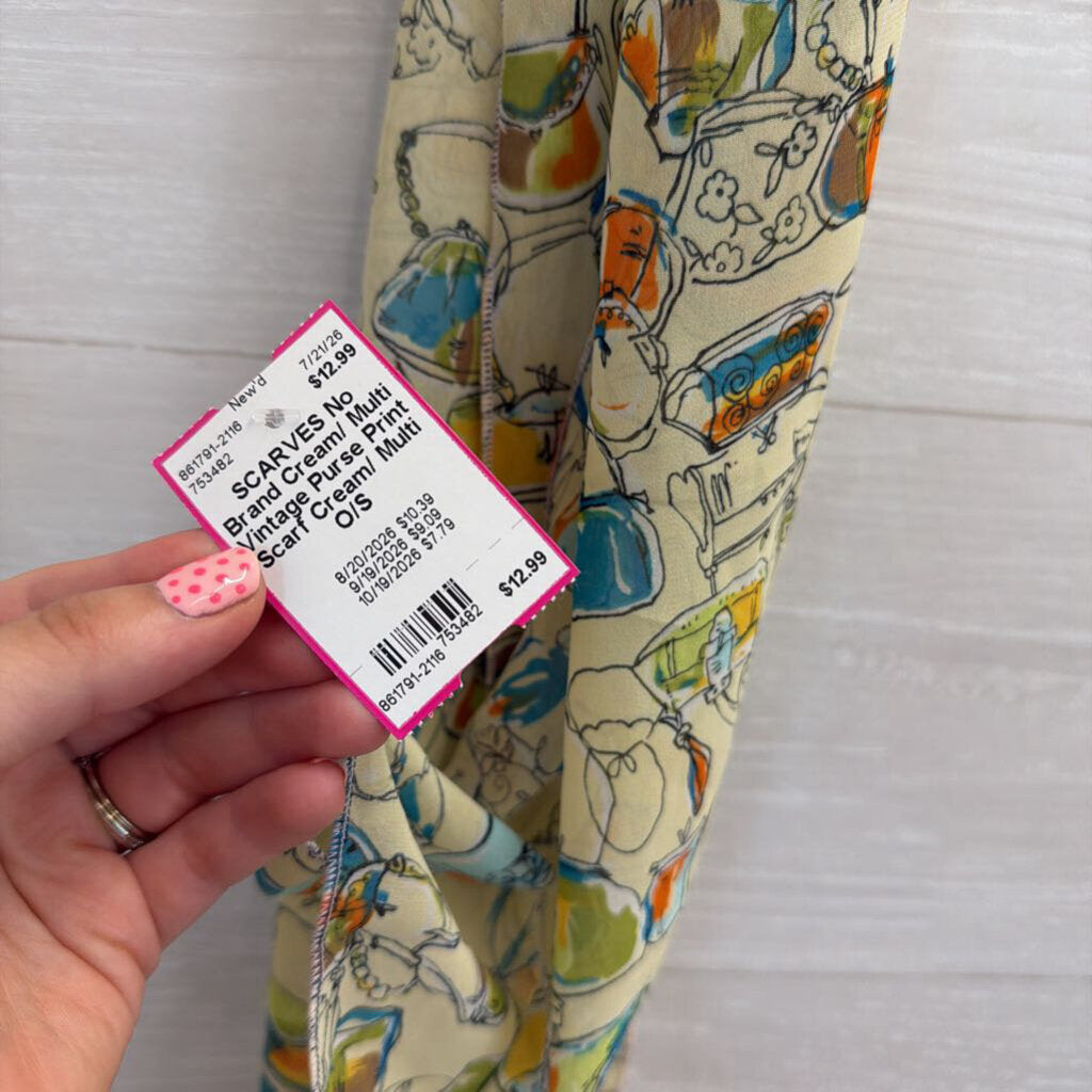 Cream/ Multi Vintage Purse Print Scarf