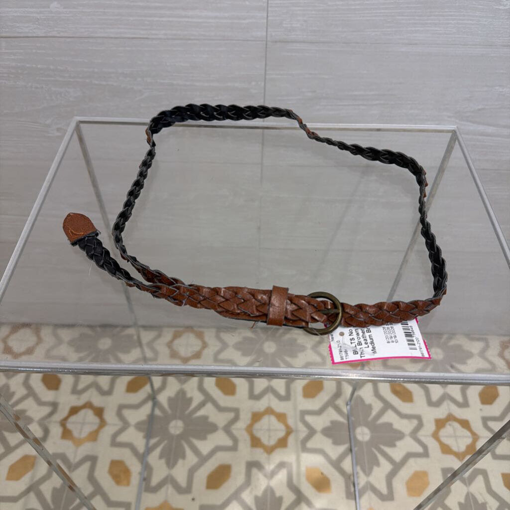 Thin Brown Braided Leather Belt Medium