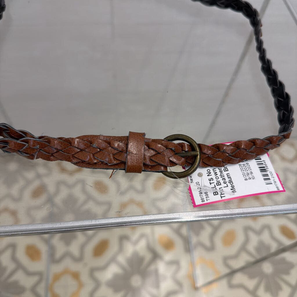 Thin Brown Braided Leather Belt Medium