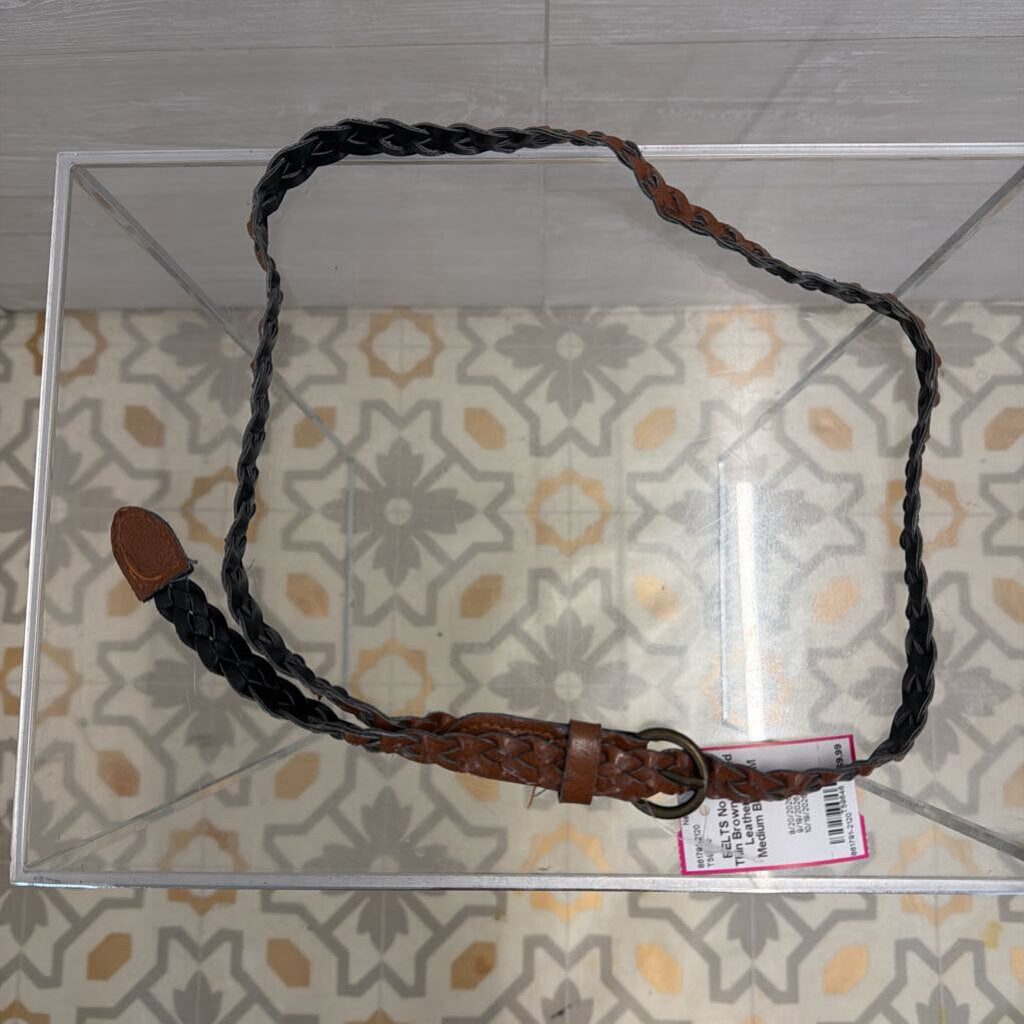 Thin Brown Braided Leather Belt Medium
