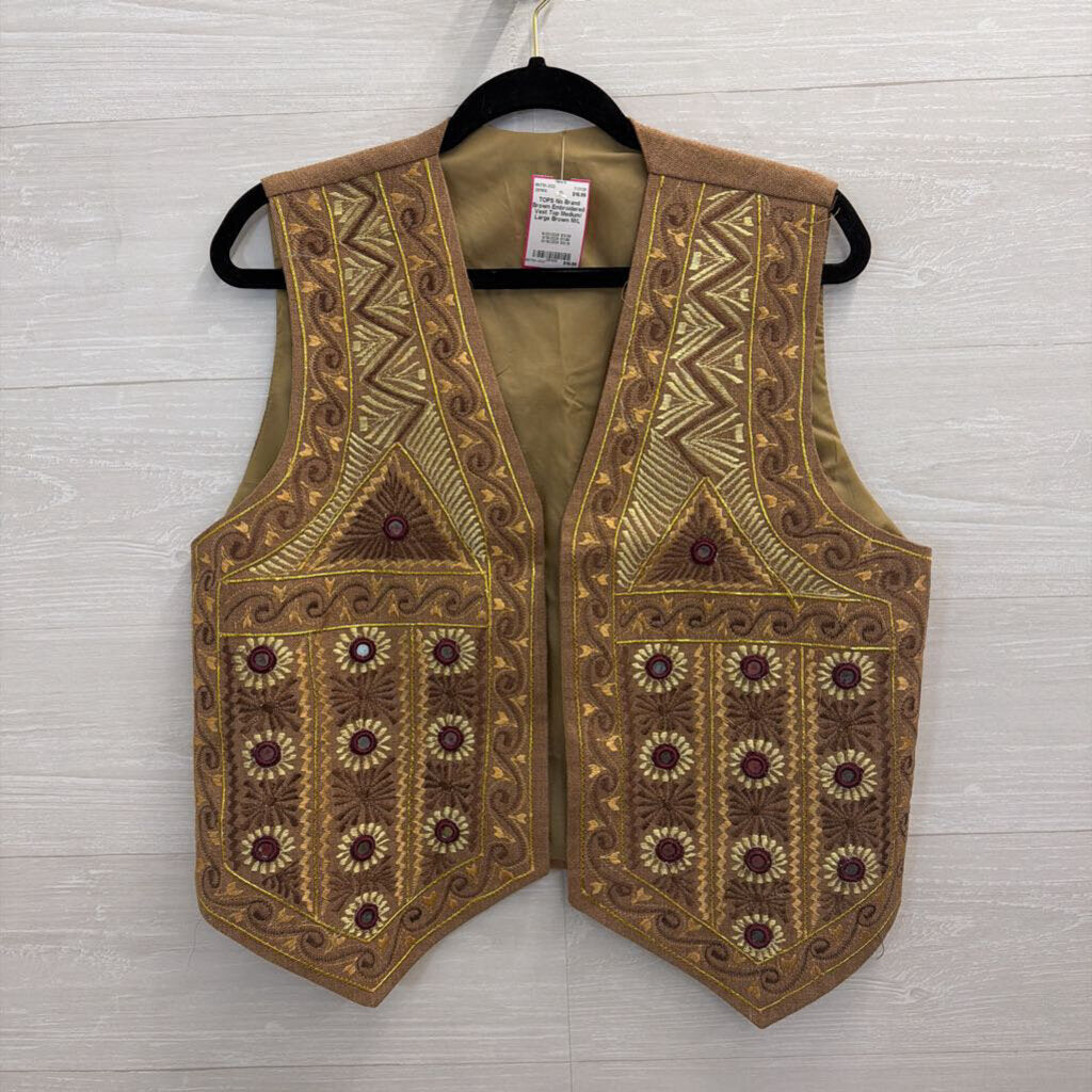 Brown Embroidered Vest Top Medium/ Large