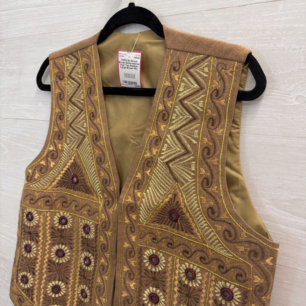 Brown Embroidered Vest Top Medium/ Large