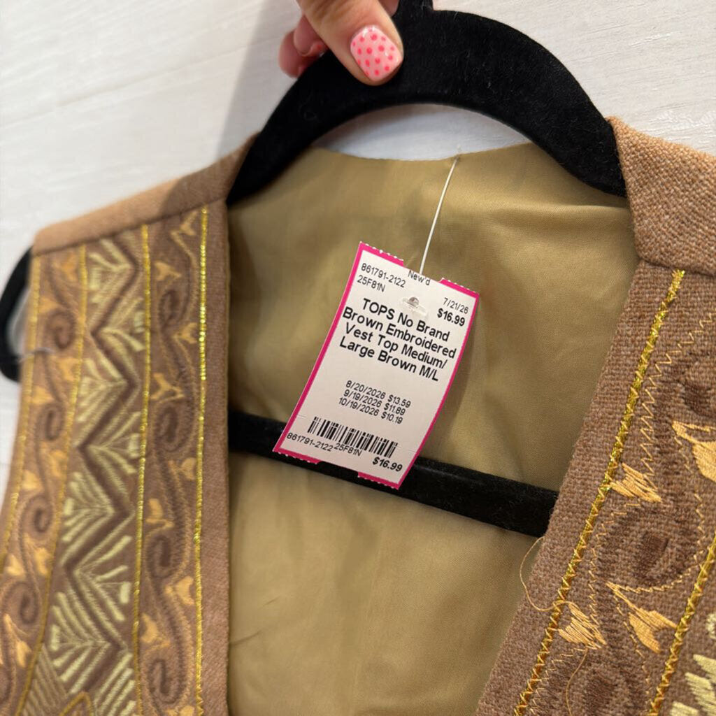 Brown Embroidered Vest Top Medium/ Large