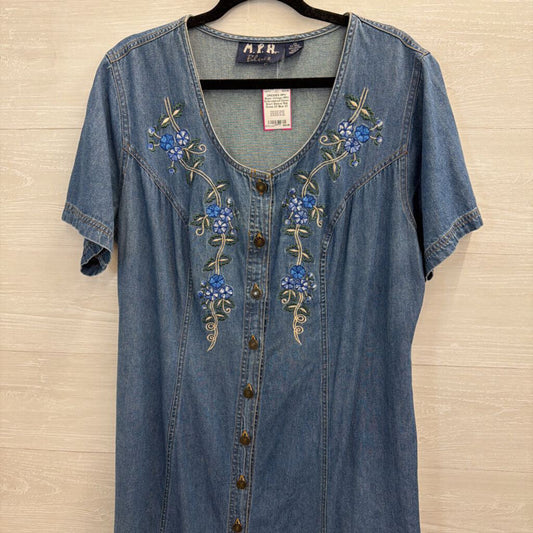 Vintage MPH Embroidered Denim Short Sleeve Midi Dress 2X