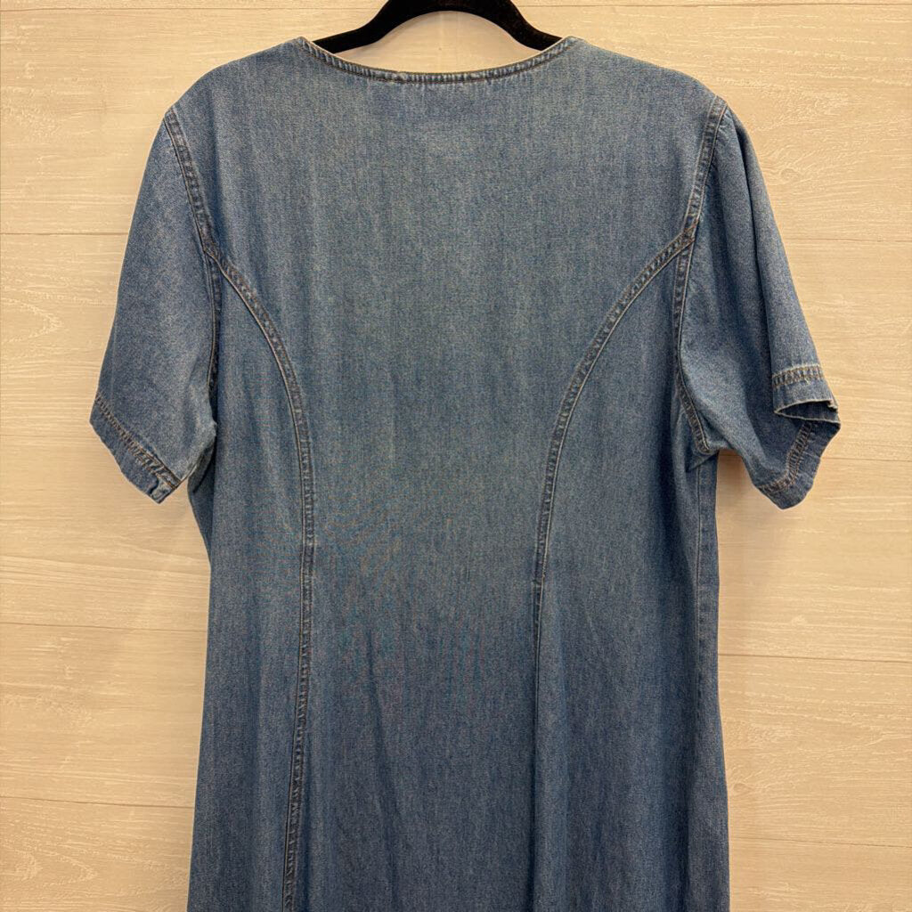 Vintage MPH Embroidered Denim Short Sleeve Midi Dress 2X