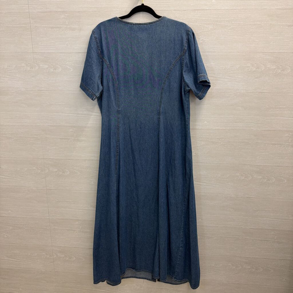 Vintage MPH Embroidered Denim Short Sleeve Midi Dress 2X