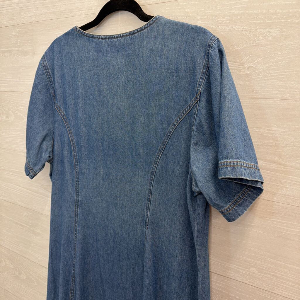 Vintage MPH Embroidered Denim Short Sleeve Midi Dress 2X