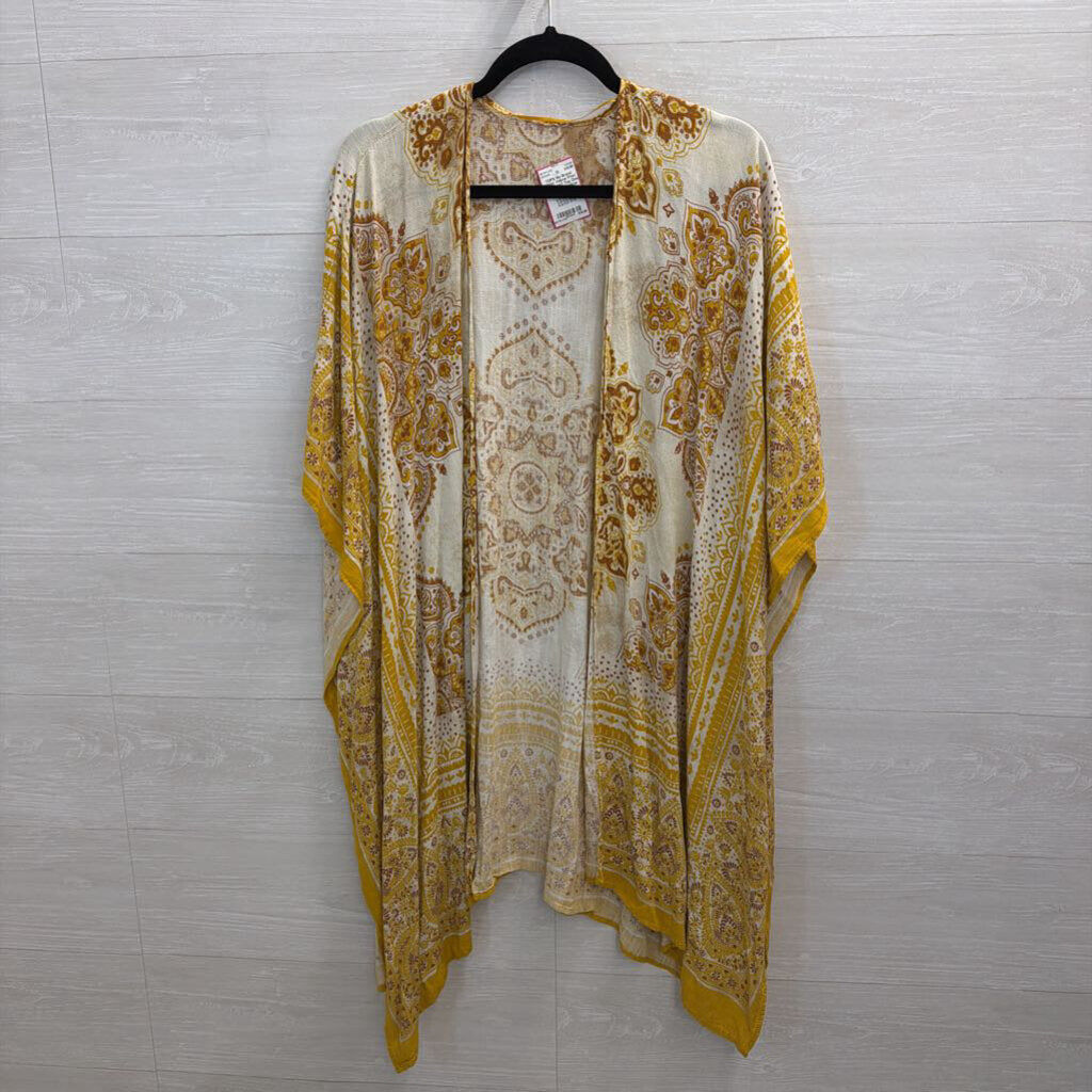 White/ Yellow Print Wrap Scarf Top One Size