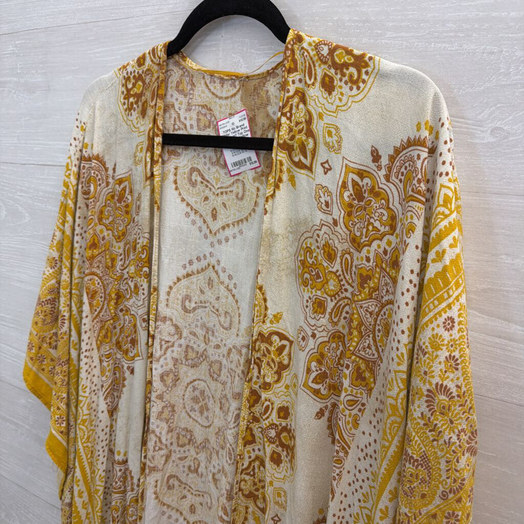 White/ Yellow Print Wrap Scarf Top One Size
