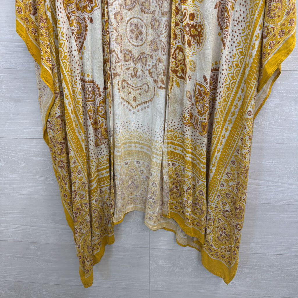 White/ Yellow Print Wrap Scarf Top One Size
