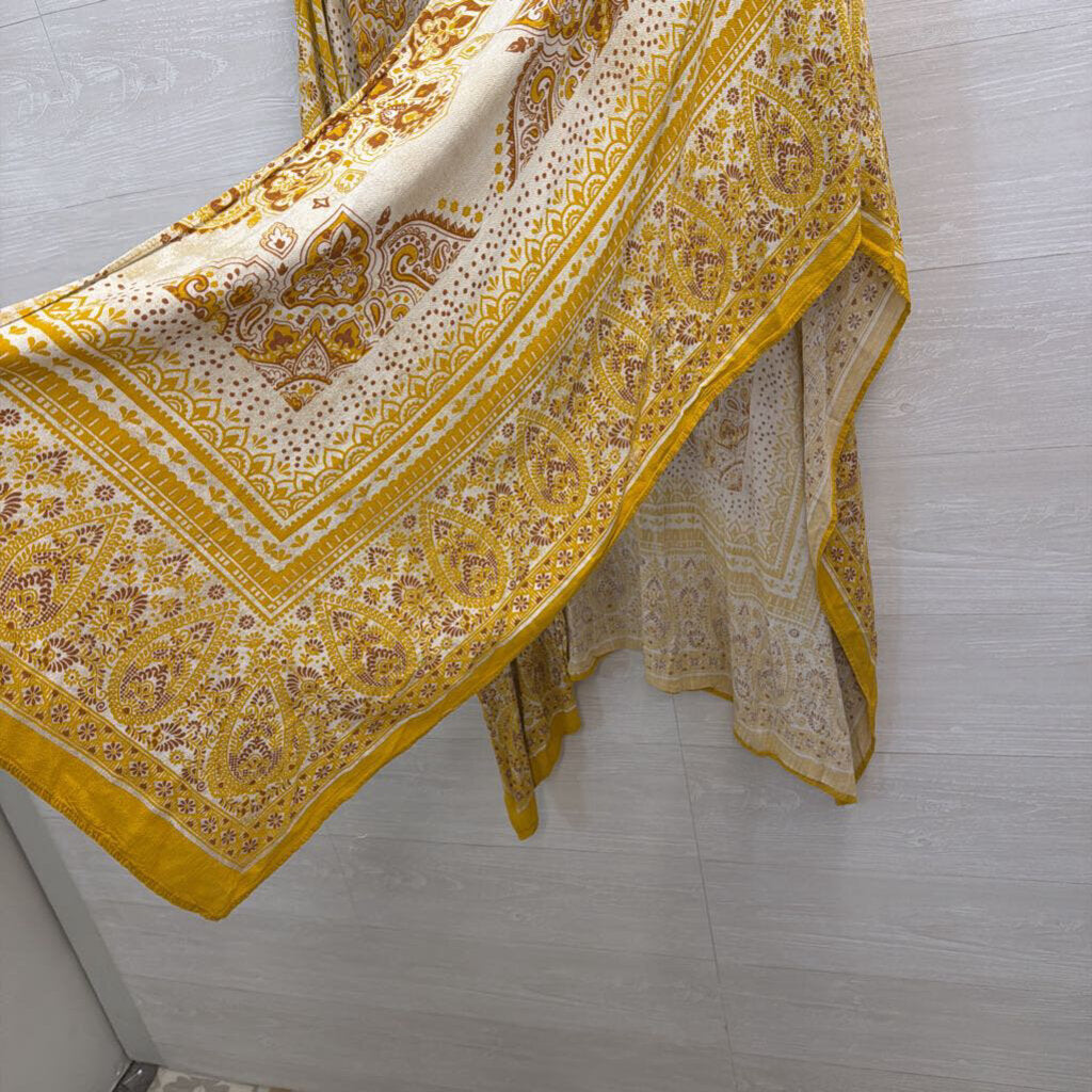 White/ Yellow Print Wrap Scarf Top One Size