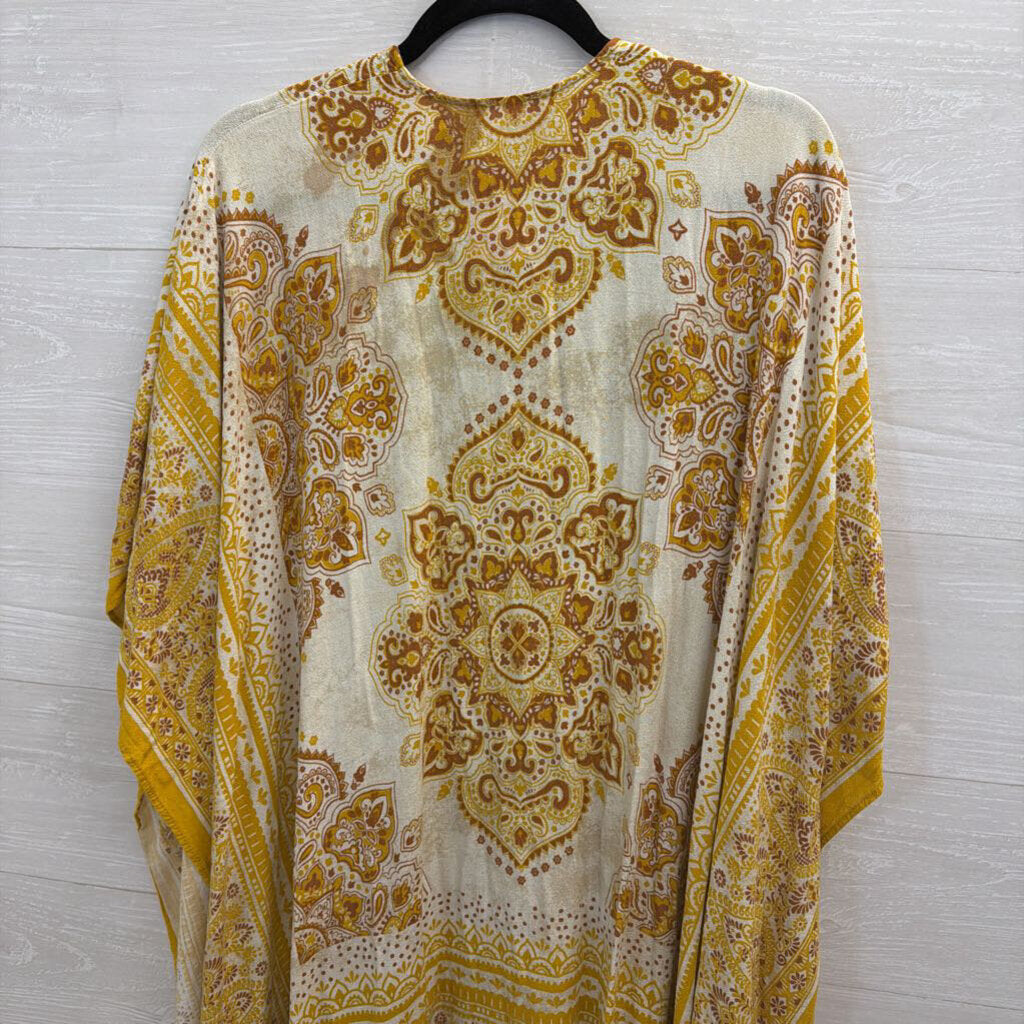 White/ Yellow Print Wrap Scarf Top One Size