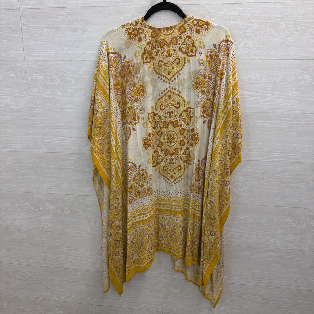 White/ Yellow Print Wrap Scarf Top One Size