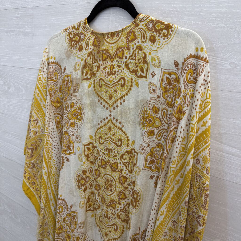 White/ Yellow Print Wrap Scarf Top One Size