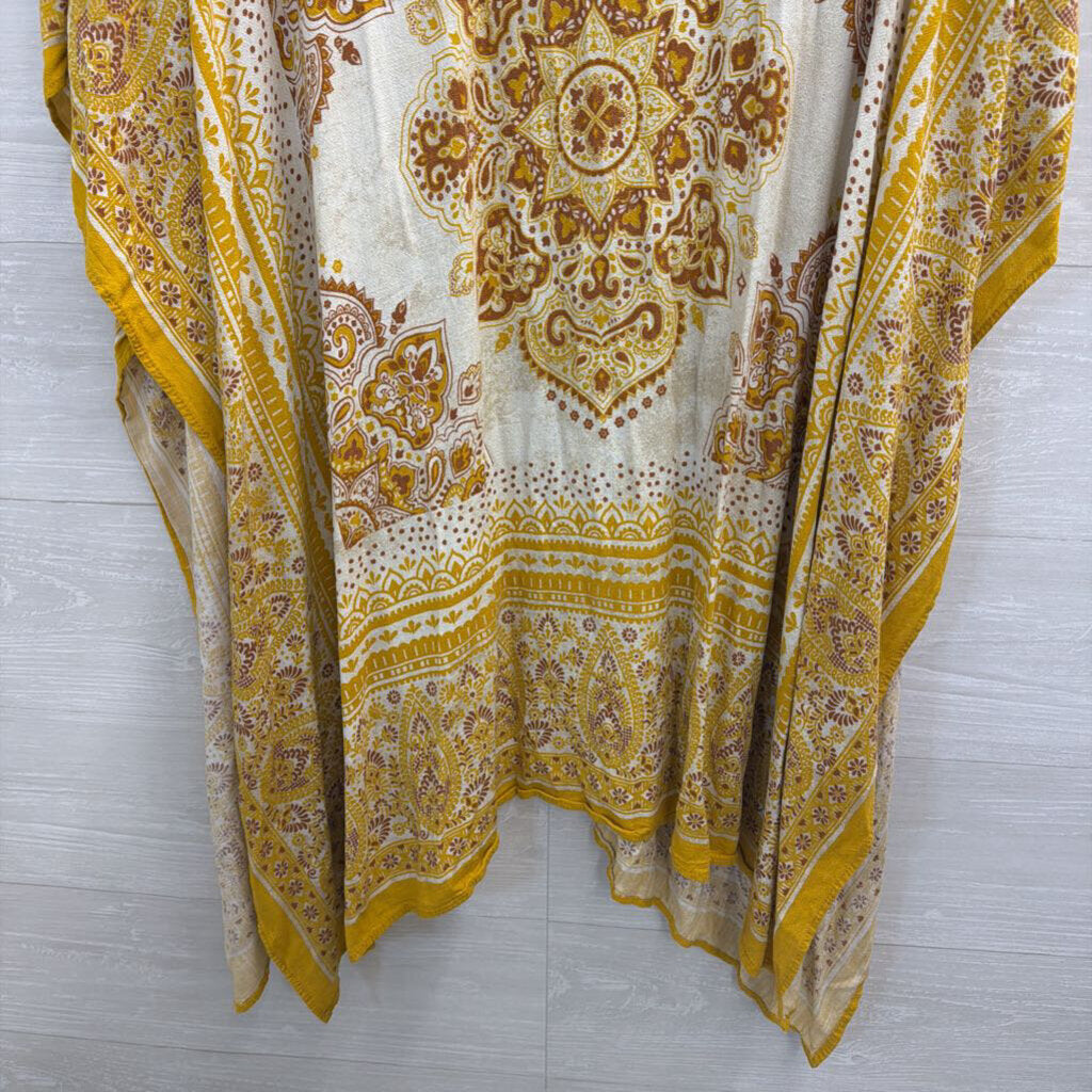 White/ Yellow Print Wrap Scarf Top One Size