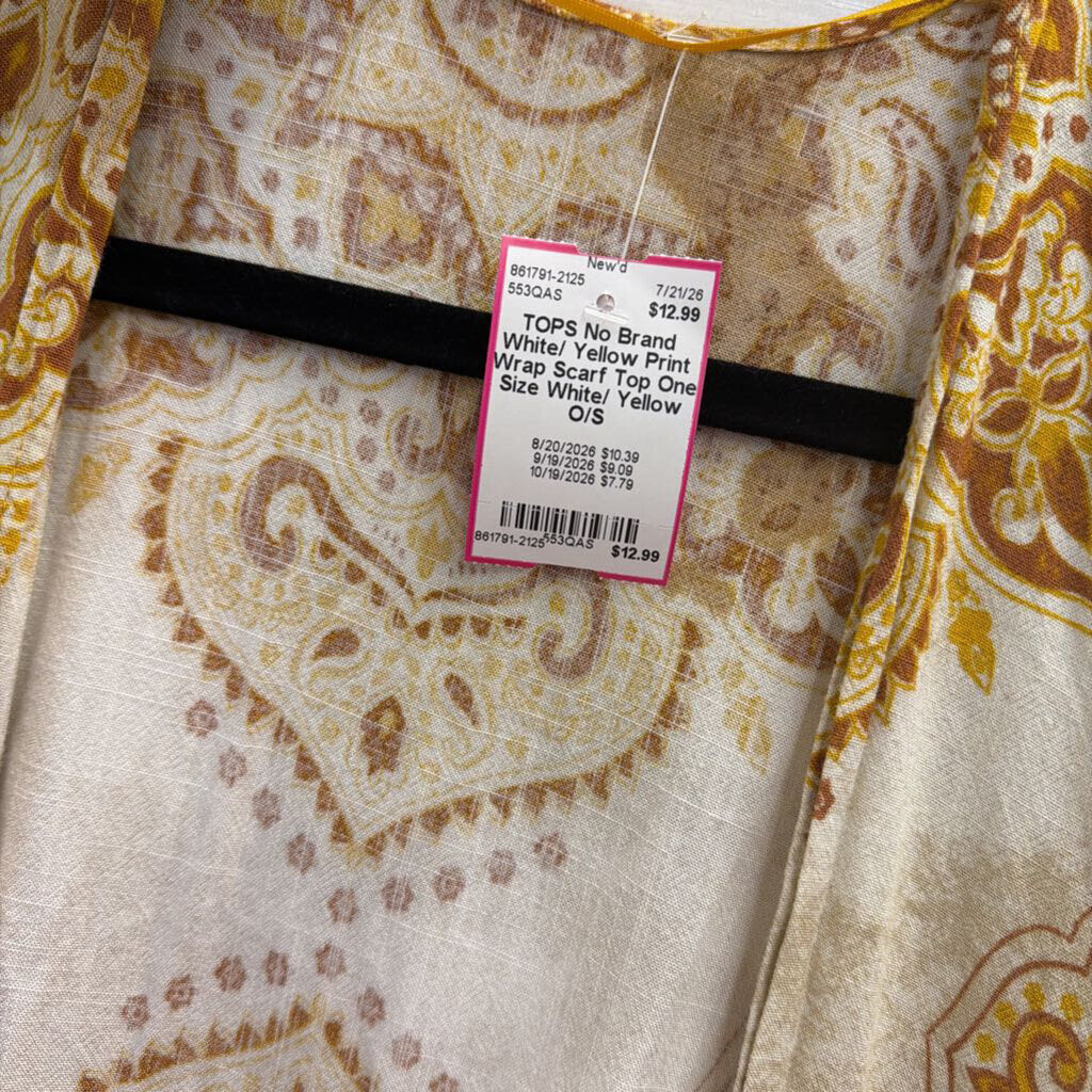 White/ Yellow Print Wrap Scarf Top One Size