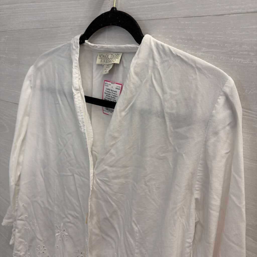 Nomadic Traders White Eyelet Cropped Long Sleeve Top Small