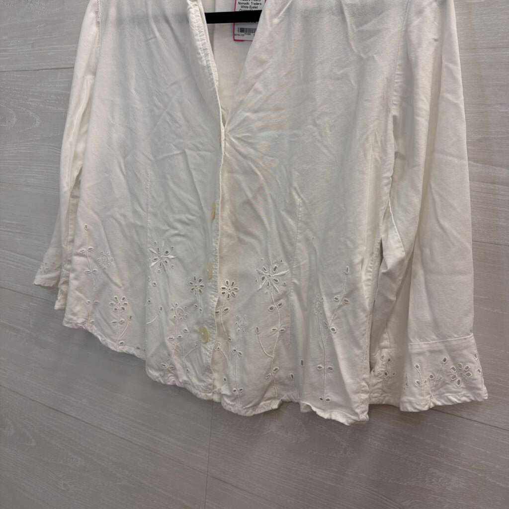 Nomadic Traders White Eyelet Cropped Long Sleeve Top Small