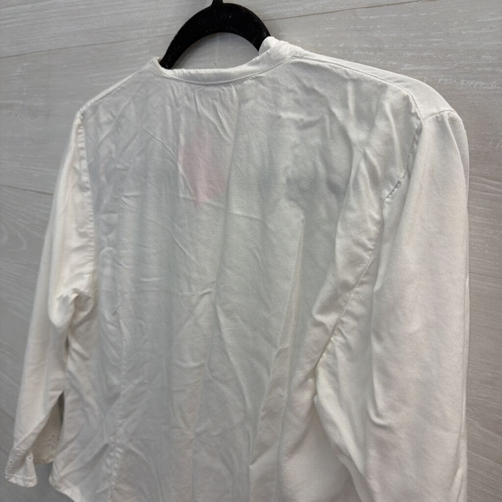 Nomadic Traders White Eyelet Cropped Long Sleeve Top Small