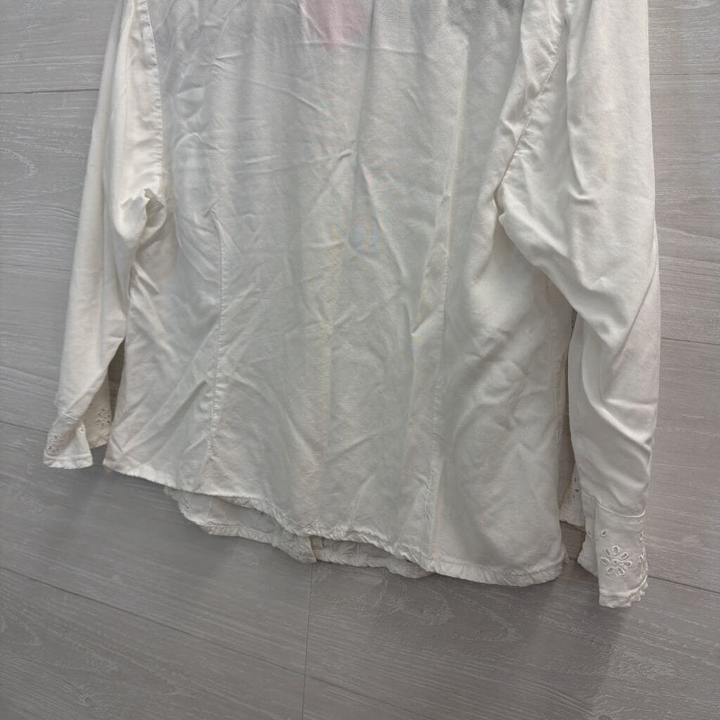 Nomadic Traders White Eyelet Cropped Long Sleeve Top Small