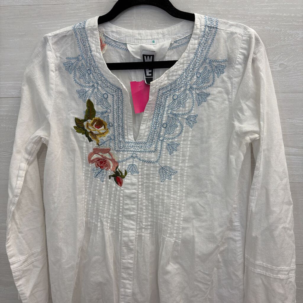 WE White/ Multi Embroidered Long Sleeve Top Small