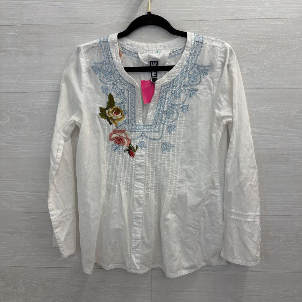 WE White/ Multi Embroidered Long Sleeve Top Small