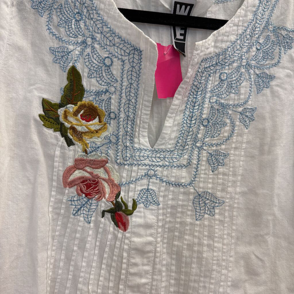 WE White/ Multi Embroidered Long Sleeve Top Small