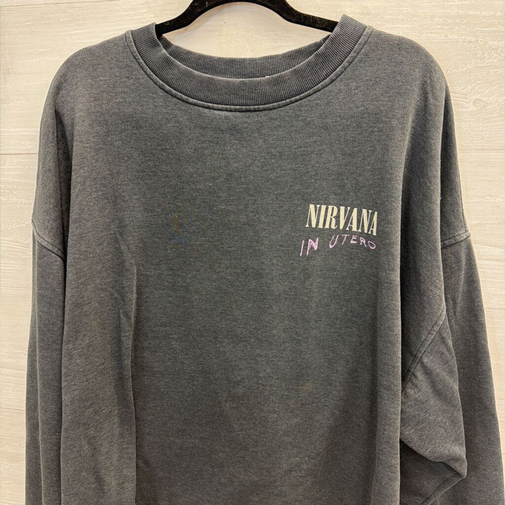 Grey Nirvana Cropped Long Sleeve Graphic Tee Extra Large