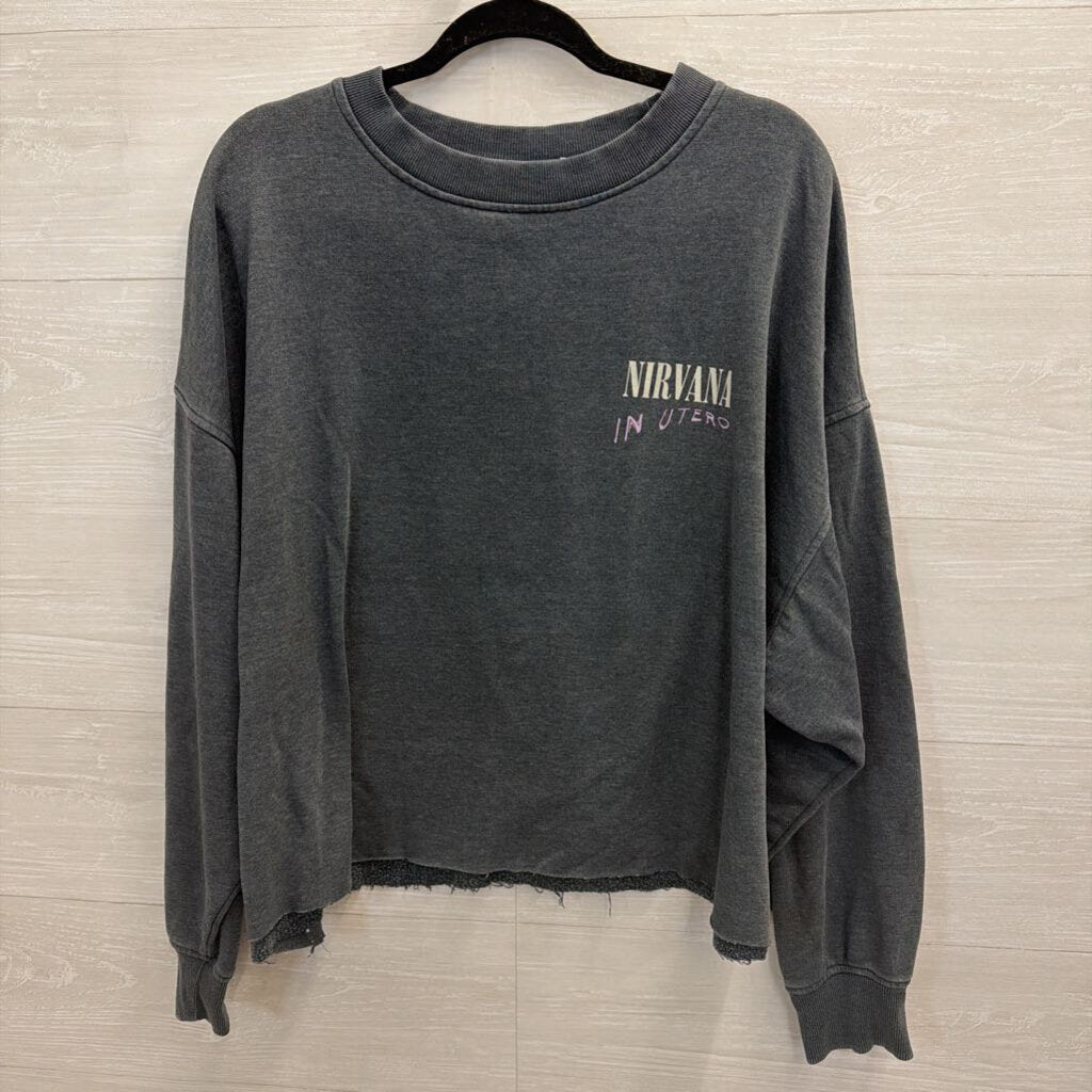 Grey Nirvana Cropped Long Sleeve Graphic Tee Extra Large