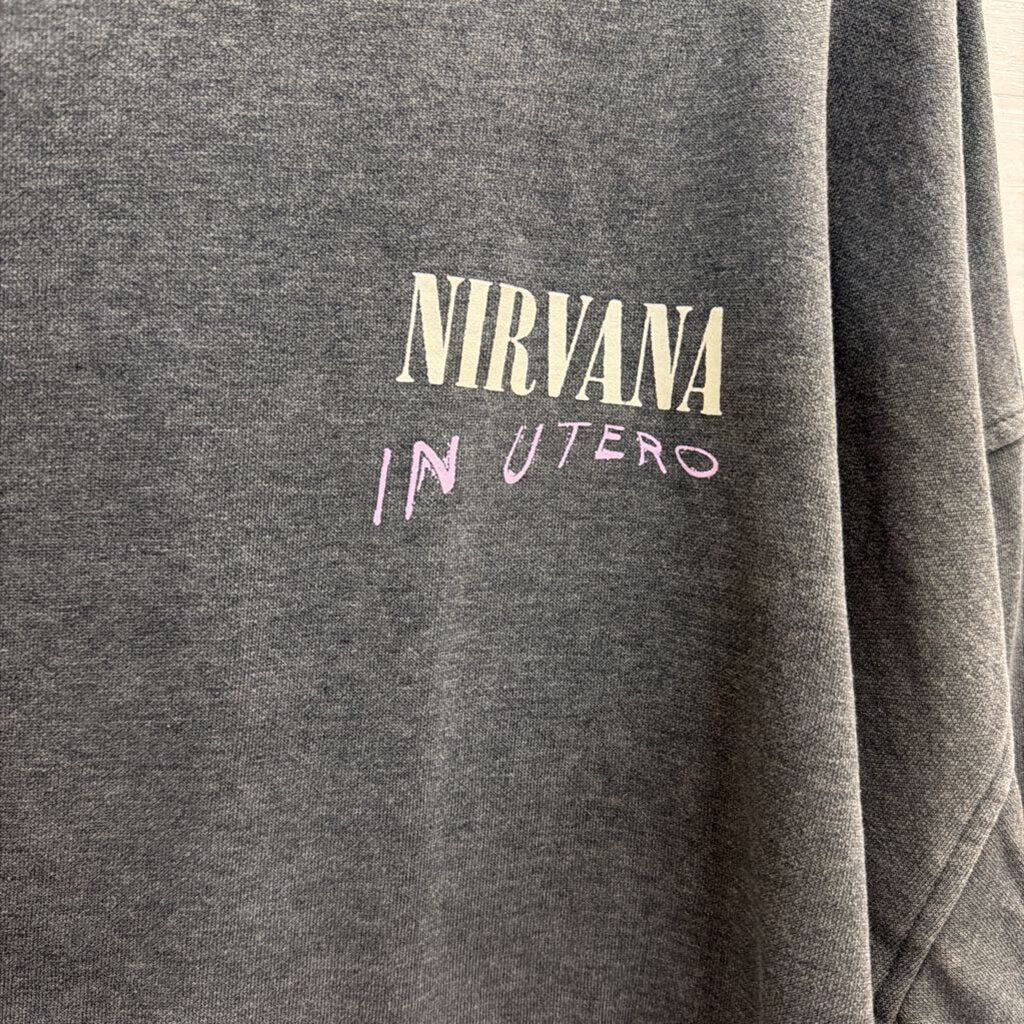 Grey Nirvana Cropped Long Sleeve Graphic Tee Extra Large