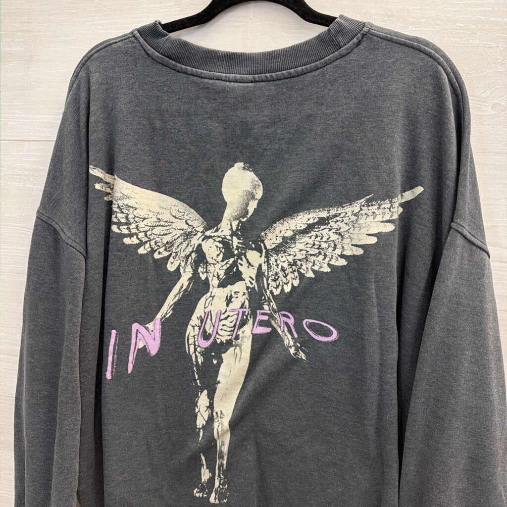 Grey Nirvana Cropped Long Sleeve Graphic Tee Extra Large
