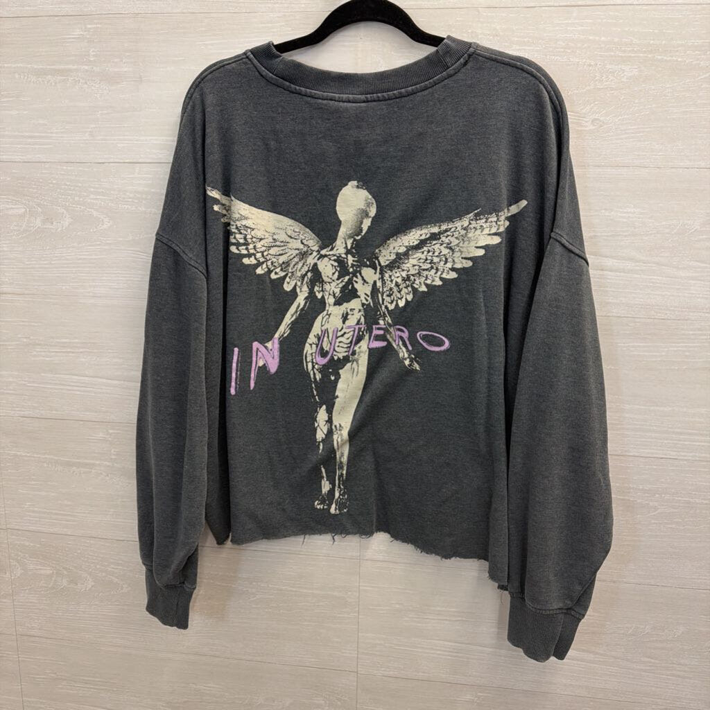 Grey Nirvana Cropped Long Sleeve Graphic Tee Extra Large