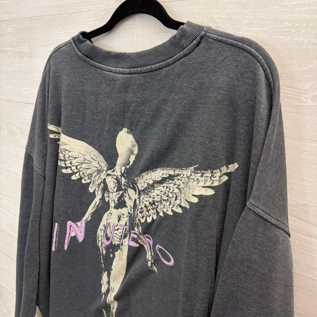 Grey Nirvana Cropped Long Sleeve Graphic Tee Extra Large