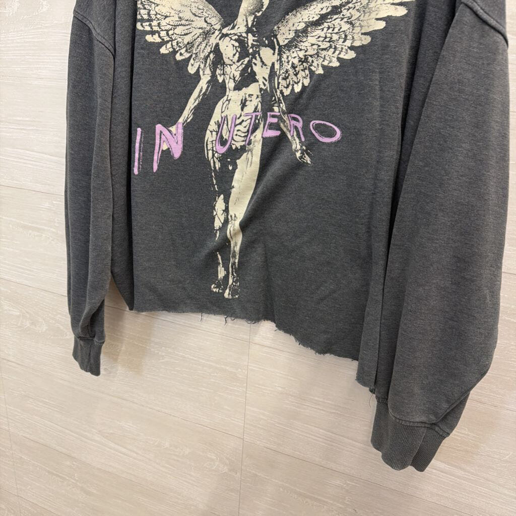 Grey Nirvana Cropped Long Sleeve Graphic Tee Extra Large