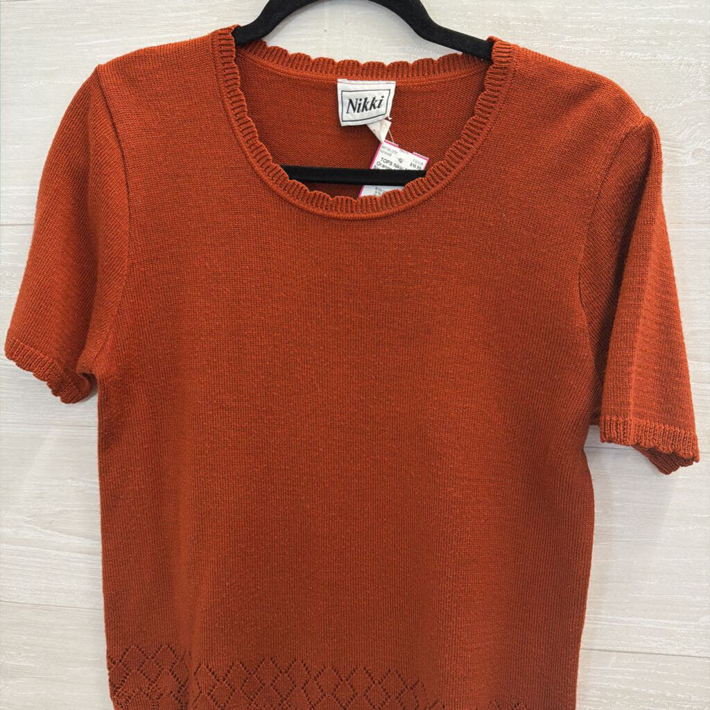Nikki Orange Knit Short Sleeve Top Medium
