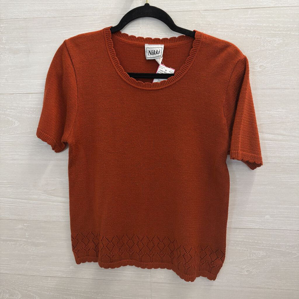 Nikki Orange Knit Short Sleeve Top Medium