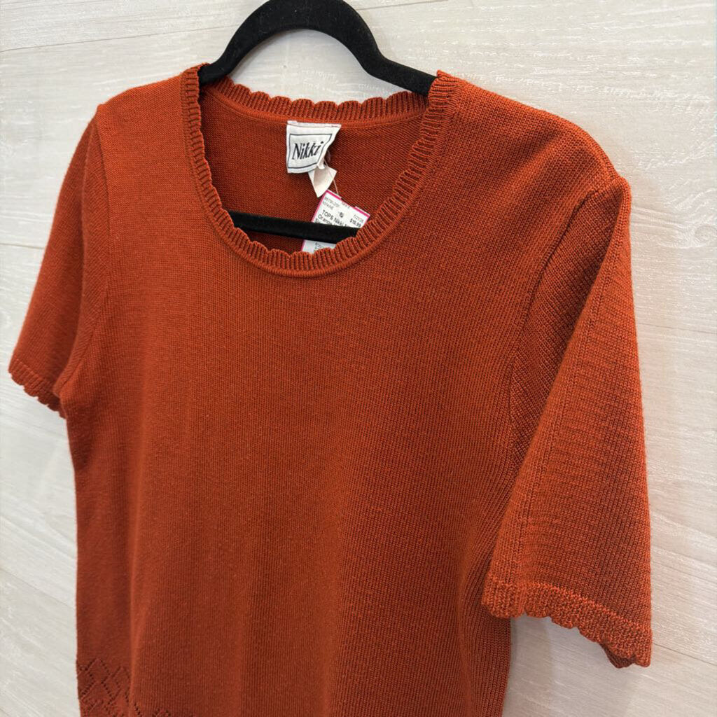 Nikki Orange Knit Short Sleeve Top Medium